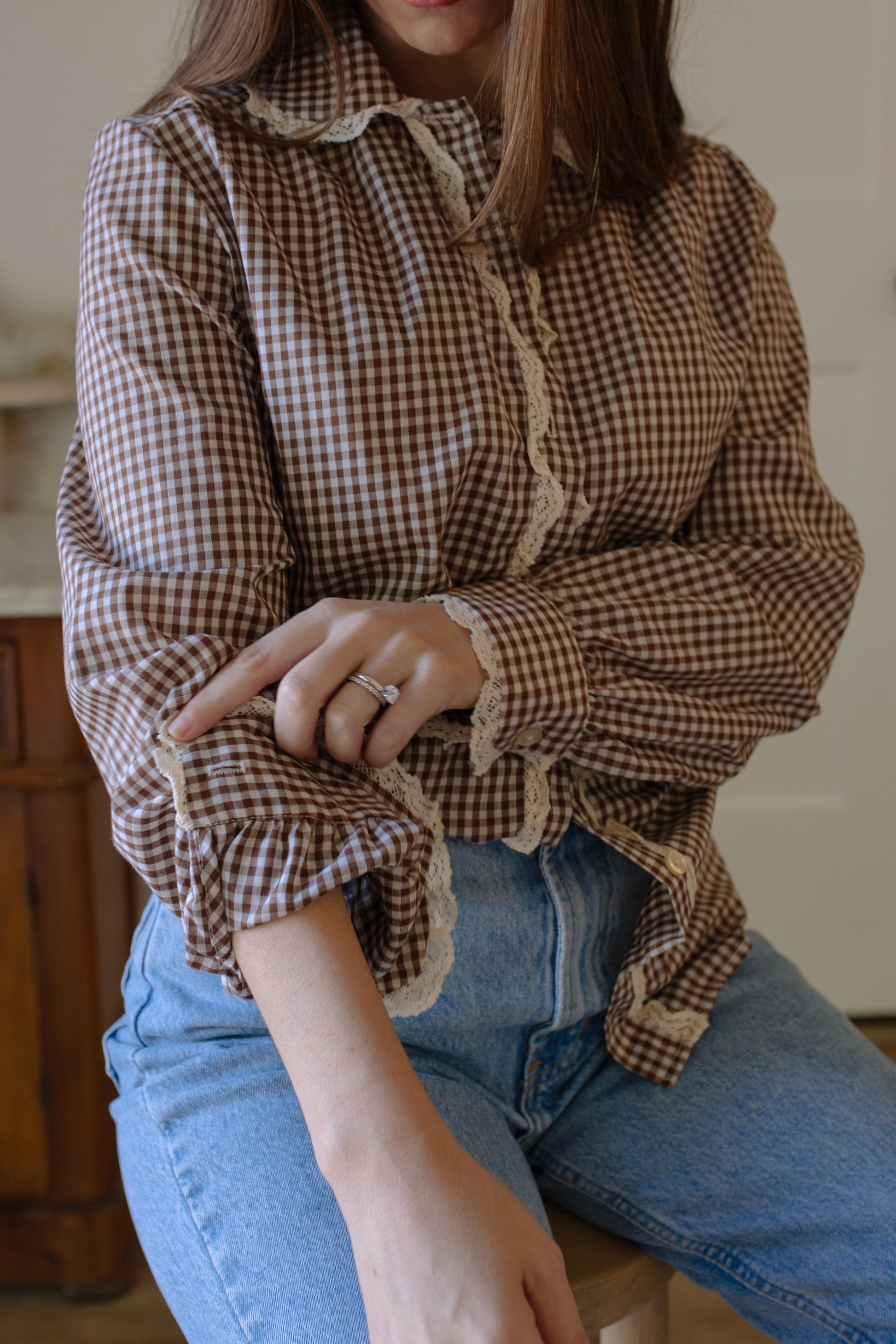 1960s Gingham Peter Pan Blouse
