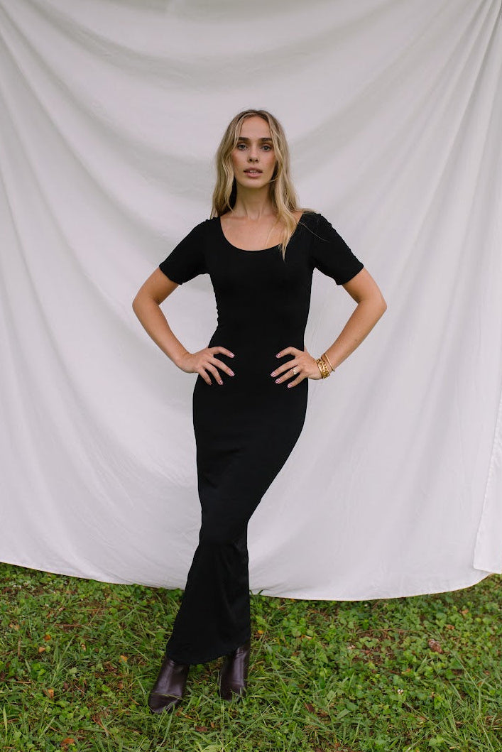 1980s Fitted Stretch Maxi Dress