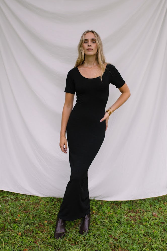 1980s Fitted Stretch Maxi Dress