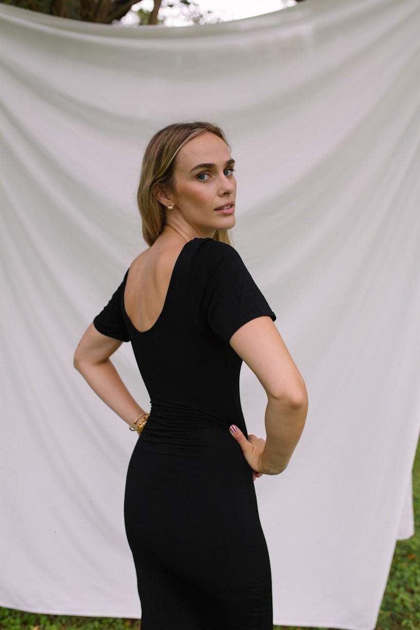 1980s Fitted Stretch Maxi Dress