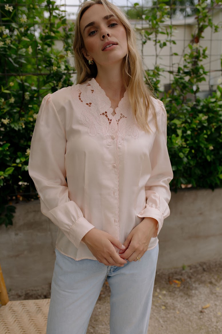 Vintage Blush Embroidered Blouse