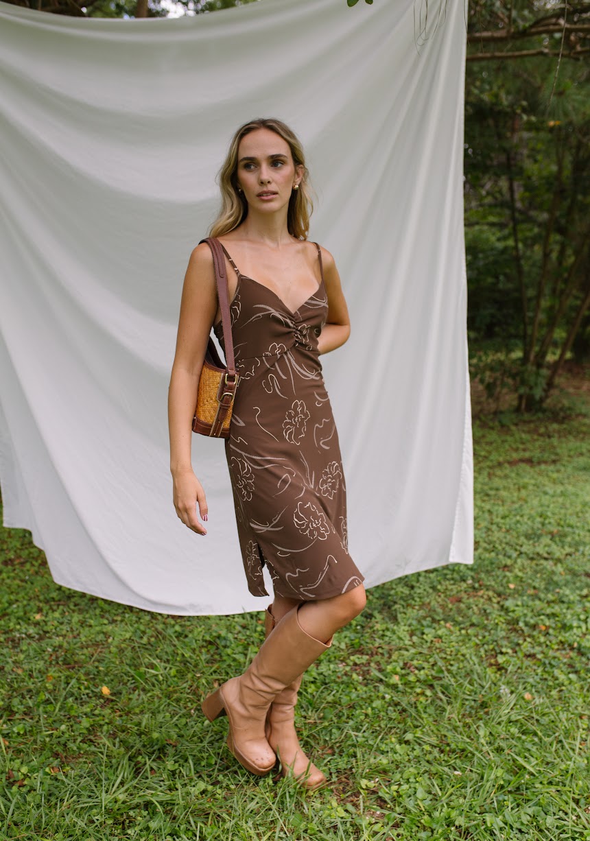 1990s Brown Floral Tank Dress