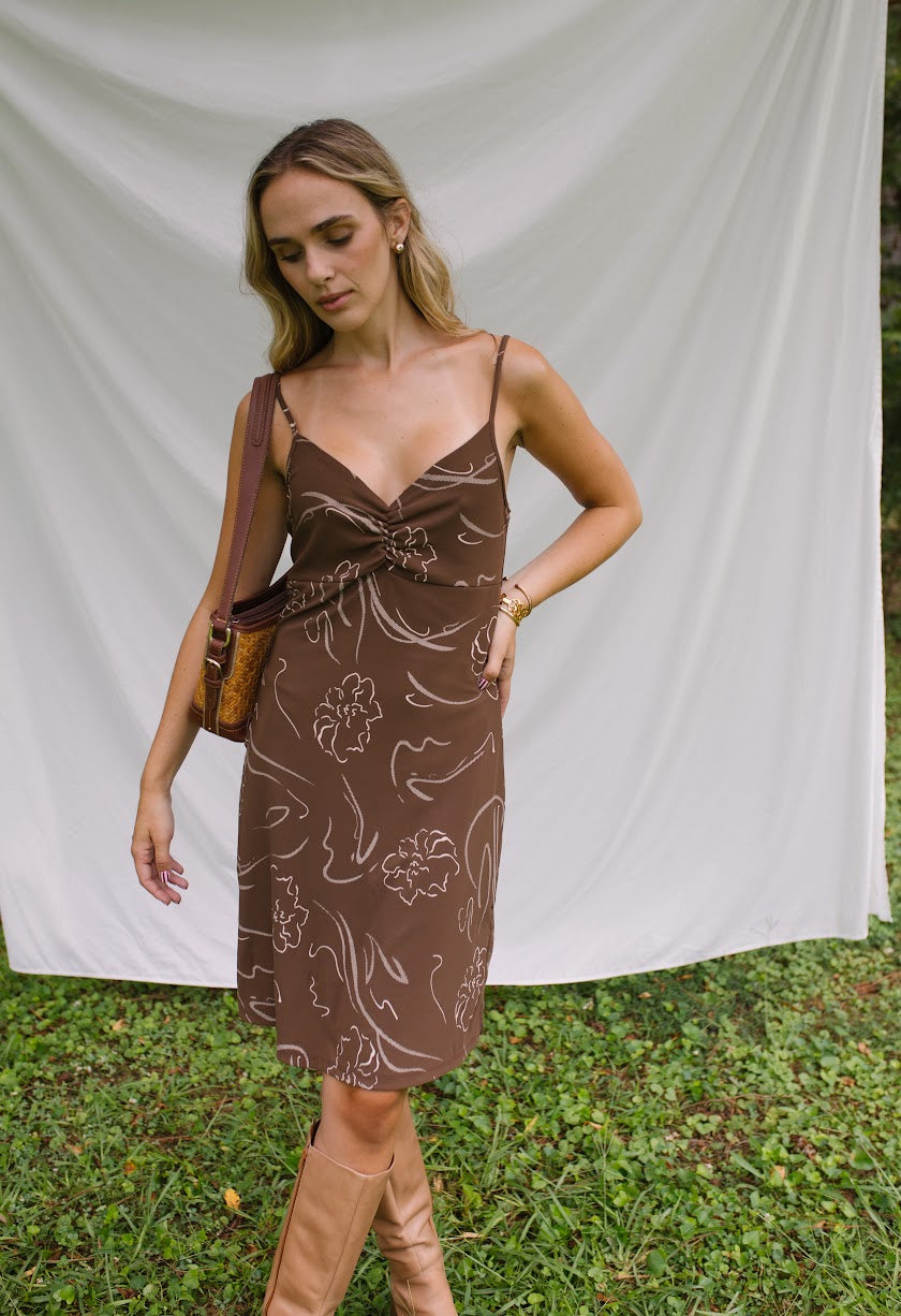 1990s Brown Floral Tank Dress