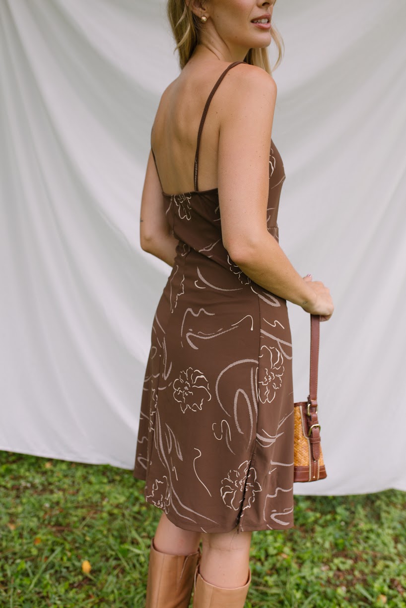 1990s Brown Floral Tank Dress