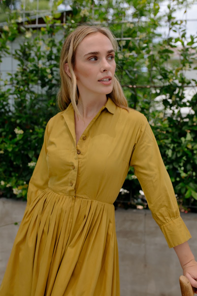 1970s Chartreuse Midi Day Dress