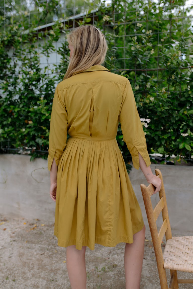 1970s Chartreuse Midi Day Dress
