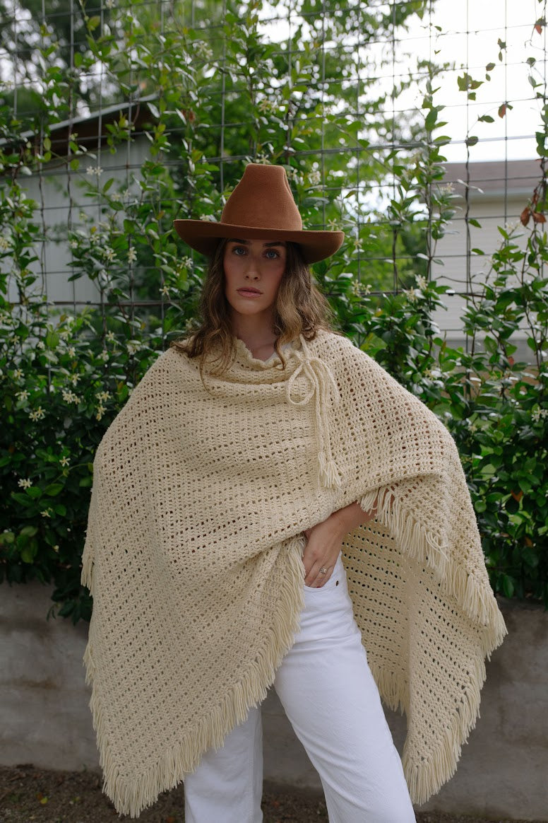 1970s Hand Knit Long Shawl
