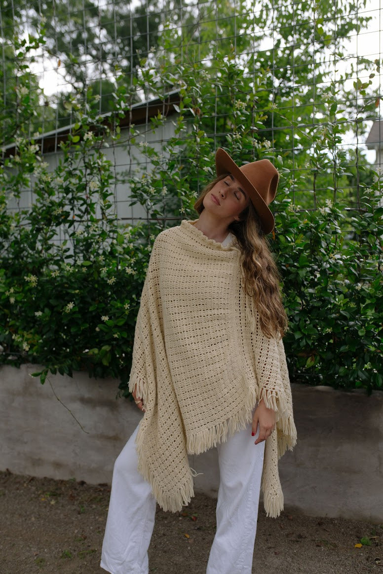 1970s Hand Knit Long Shawl