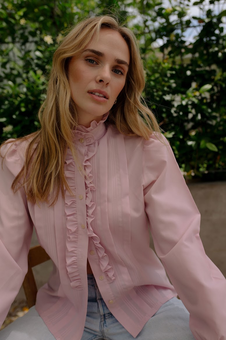 1980s High Collar Ruffle Blouse