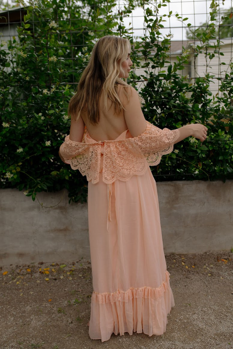 1970s Peach Lace Slip Dress