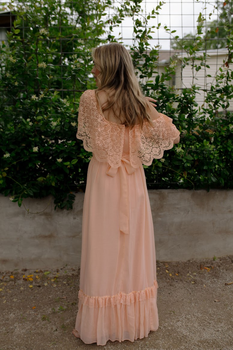 1970s Peach Lace Slip Dress
