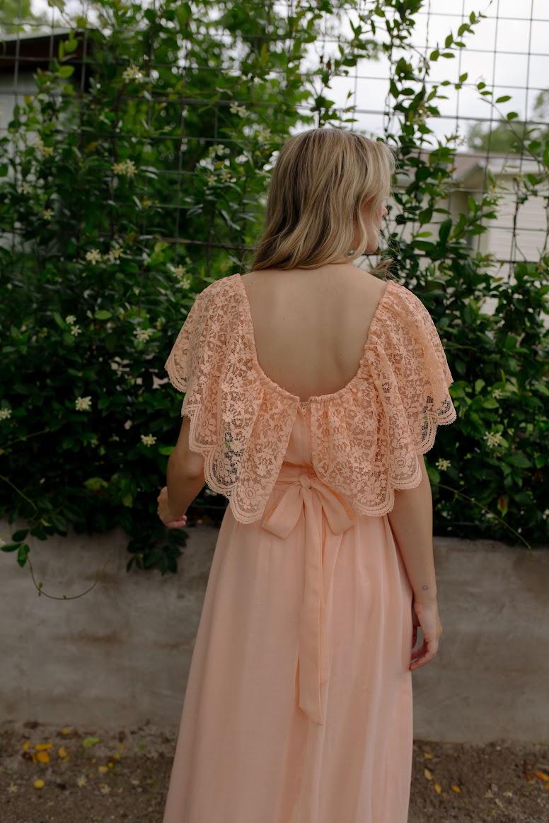 1970s Peach Lace Slip Dress