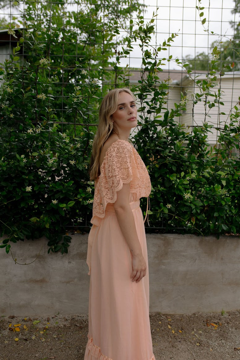 1970s Peach Lace Slip Dress