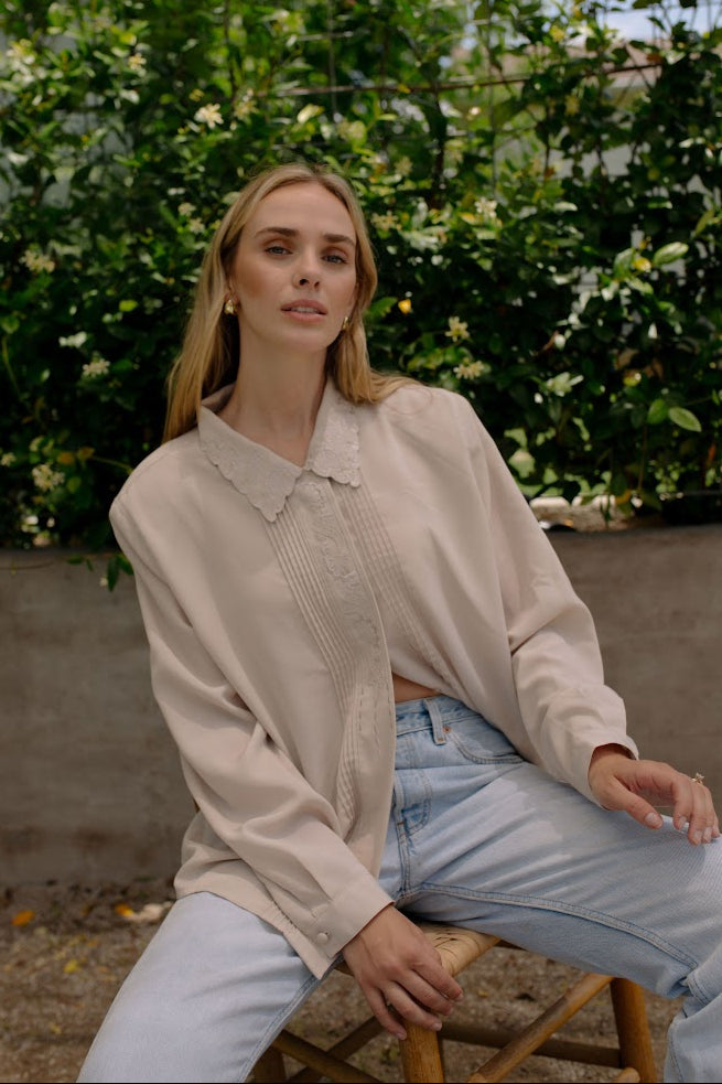 Vintage Tan Embroidered Blouse