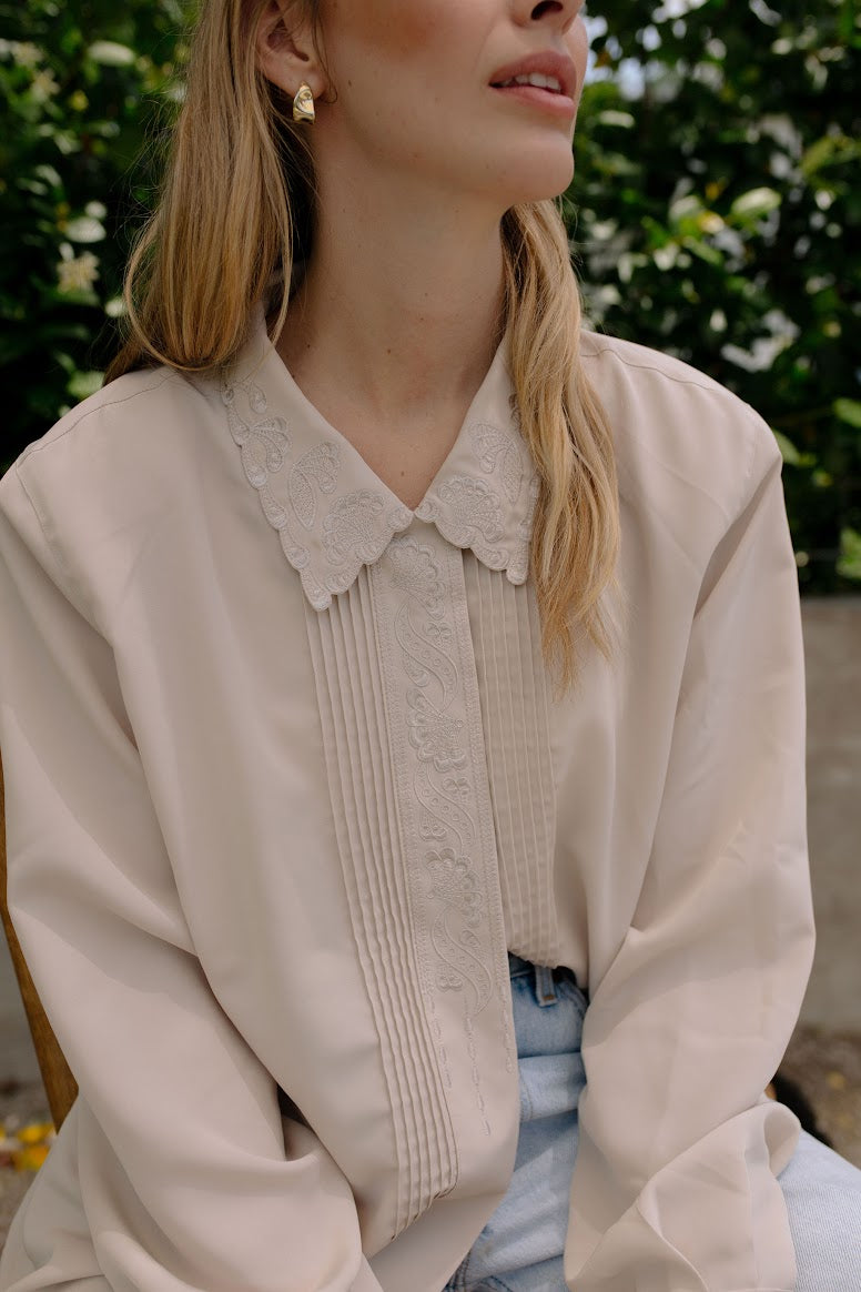 Vintage Tan Embroidered Blouse