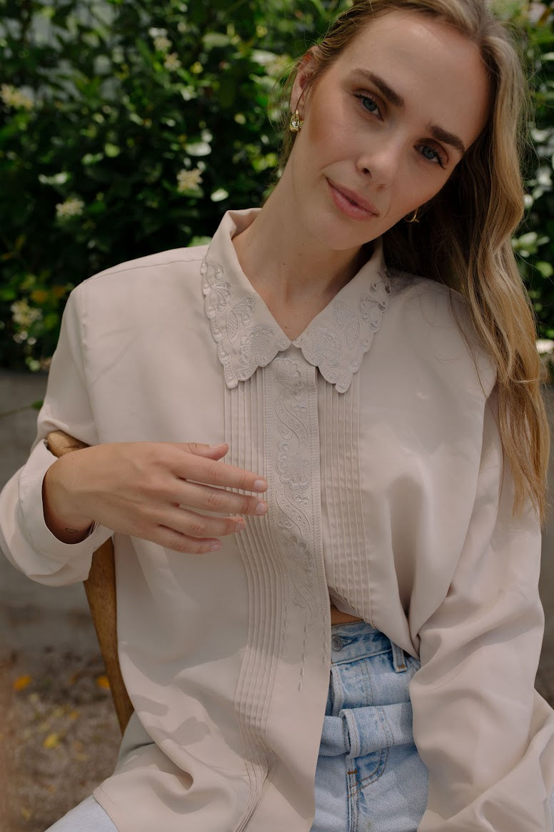 Vintage Tan Embroidered Blouse