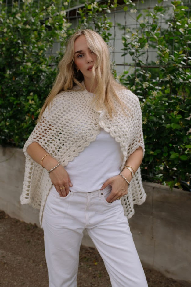 1970s Hand Knit Open Shawl