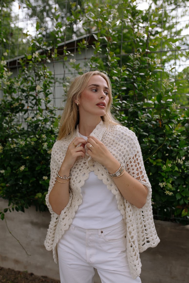 1970s Hand Knit Open Shawl