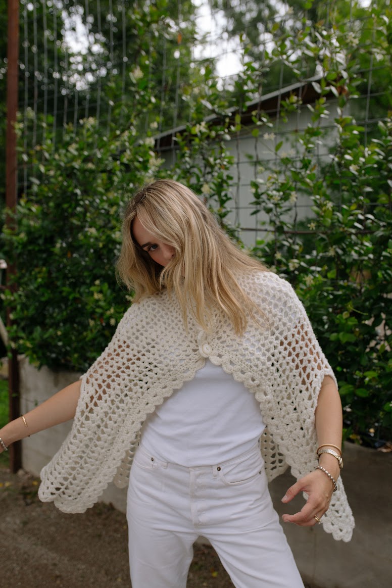 1970s Hand Knit Open Shawl