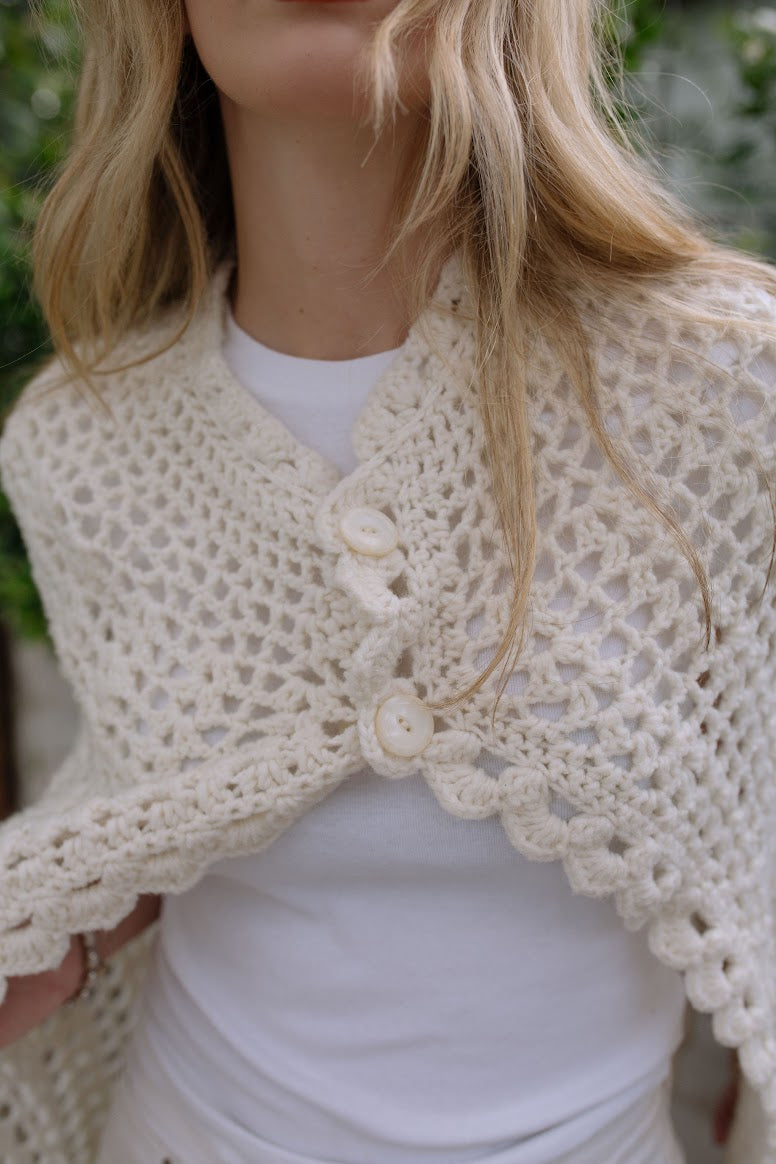 1970s Hand Knit Open Shawl