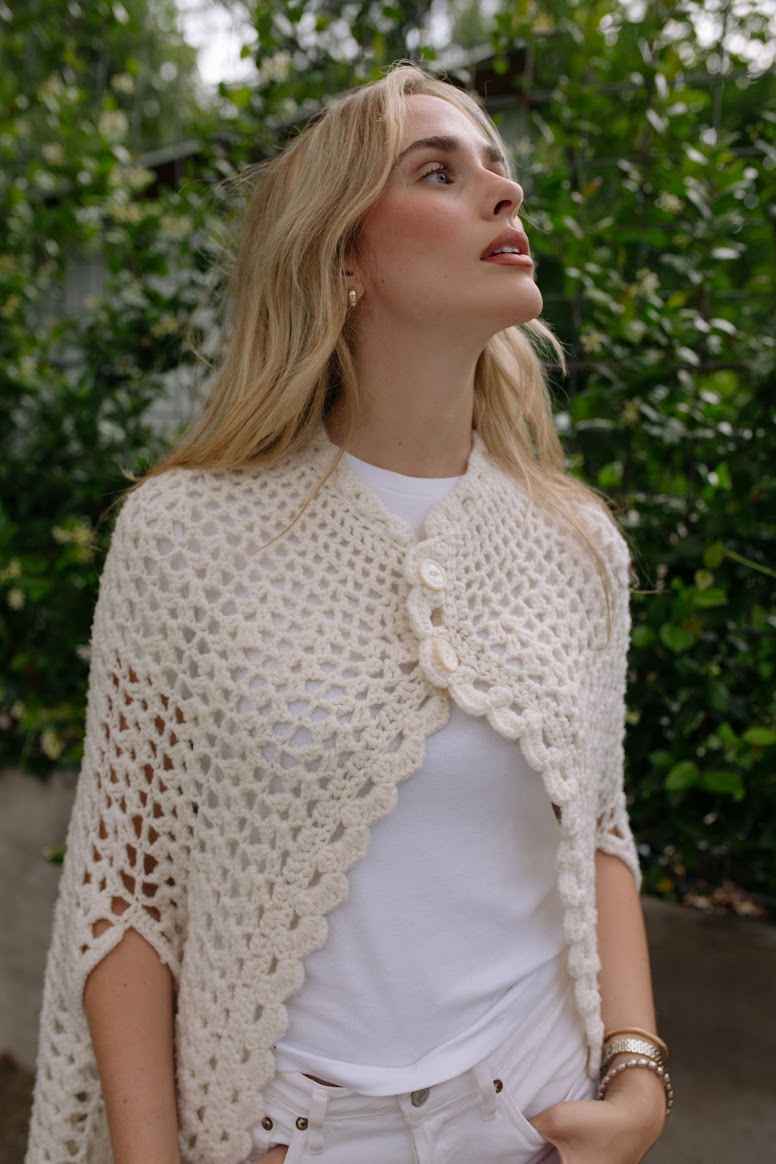 1970s Hand Knit Open Shawl